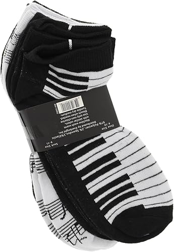 Miniatura 6 de Everbright Calcetines de corte bajo para mujer, notas musicales en blanco y negro, teclas de piano, instrumentos, (6Pr)