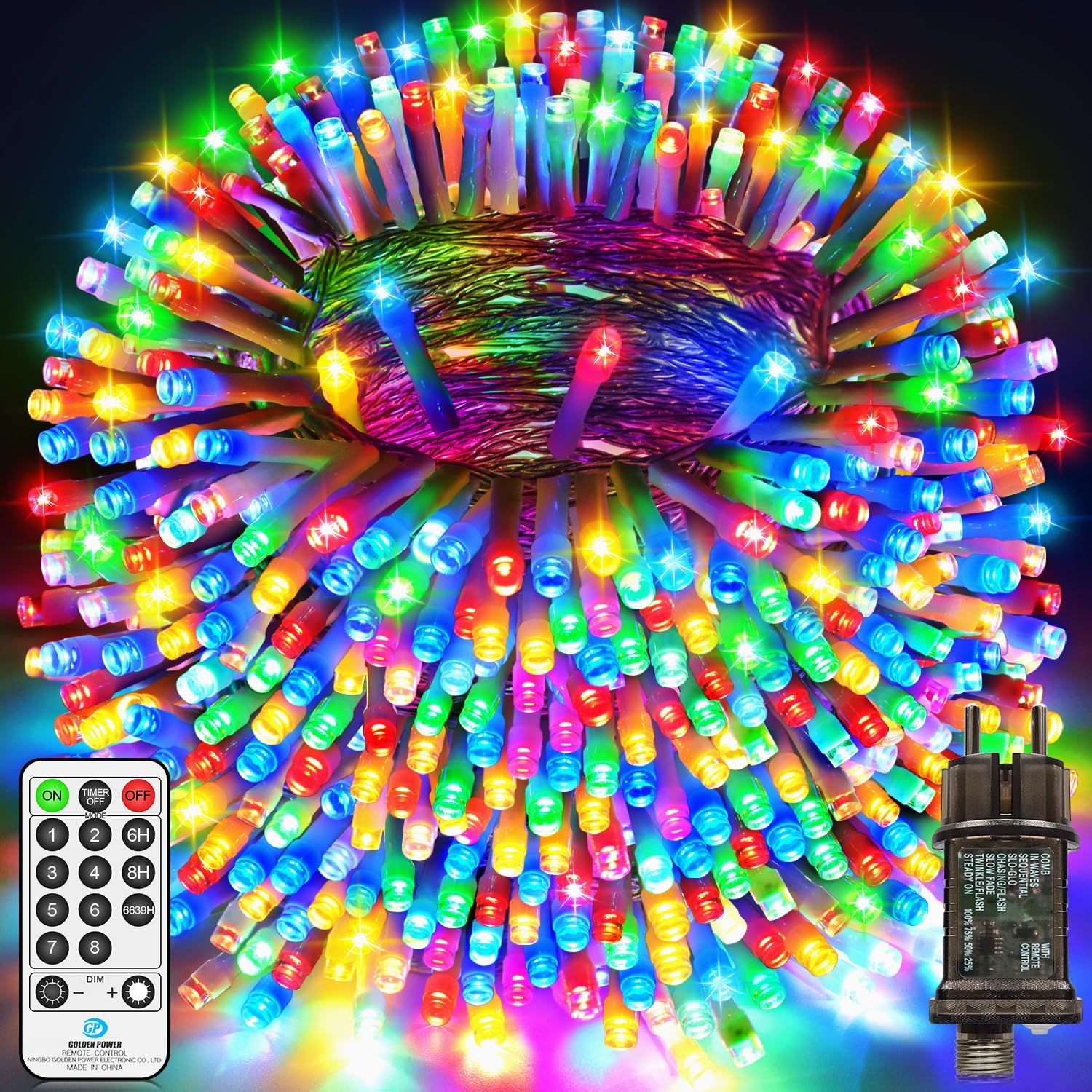 1800 LED Lichterkette Außen Bunt, 54M Weihnachtsbeleuchtung Außen 8 Modi mit Timer Lichterkette Outdoor Transparente Kabel IP44 Wasserdicht Lichterkette Weihnachten für Hof Garten Party Haus Bäume