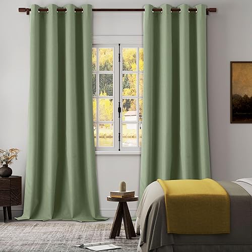 Miniatura 39 de Cortinas opacas con textura de lino gris total para dormitorio, con aislamiento térmico, cortinas cortas de 64 pulgadas, cortinas de granja con