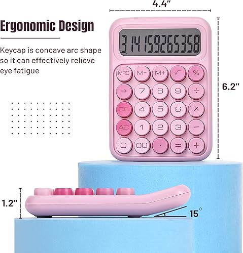 Vista 2 de Mr. Pen Mechanical Switch Calculator - 12 Digit Large LCD Display, Pink with Big Buttons Rosado