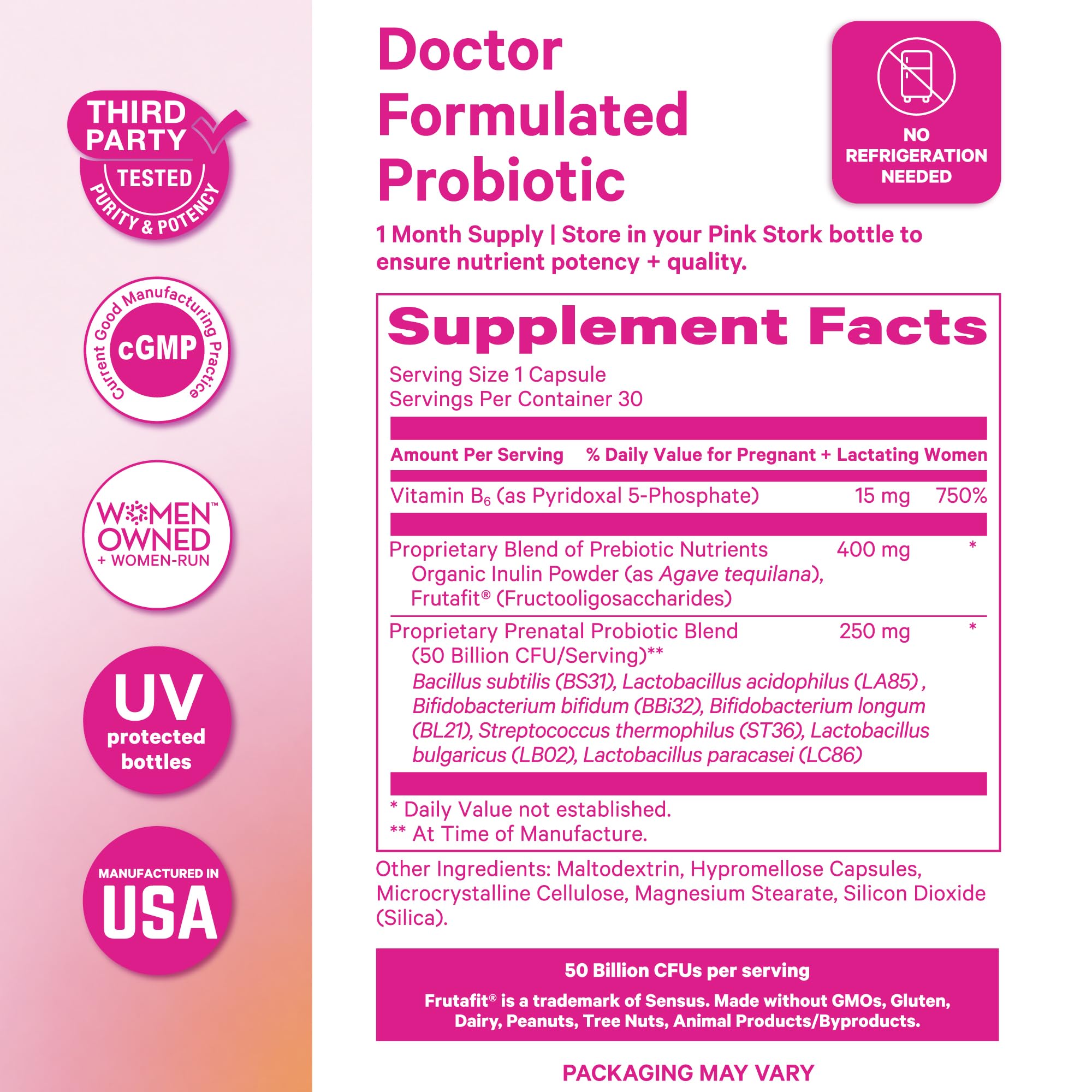 Pink Stork Prenatal Probiotic for Women | 50B CFU + Prebiotics + B6 | 30 ct — Amazon image 6