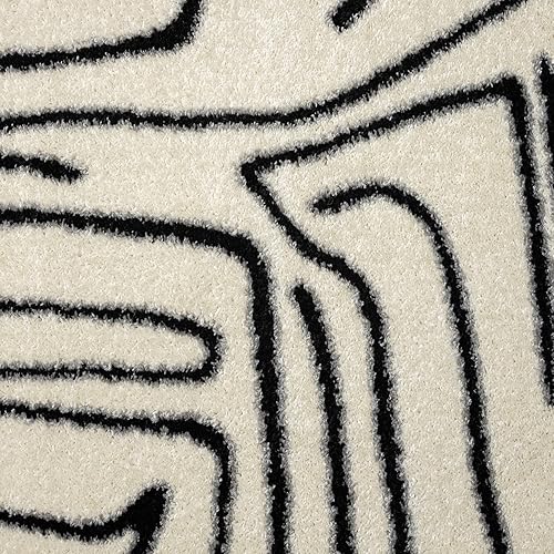 Miniatura 7 de Abani Alfombra abstracta de color beigenegro, 4 x 6 pies, diseño moderno de líneas animalesnaturales, colección Deco, fácil de limpiar, duradera