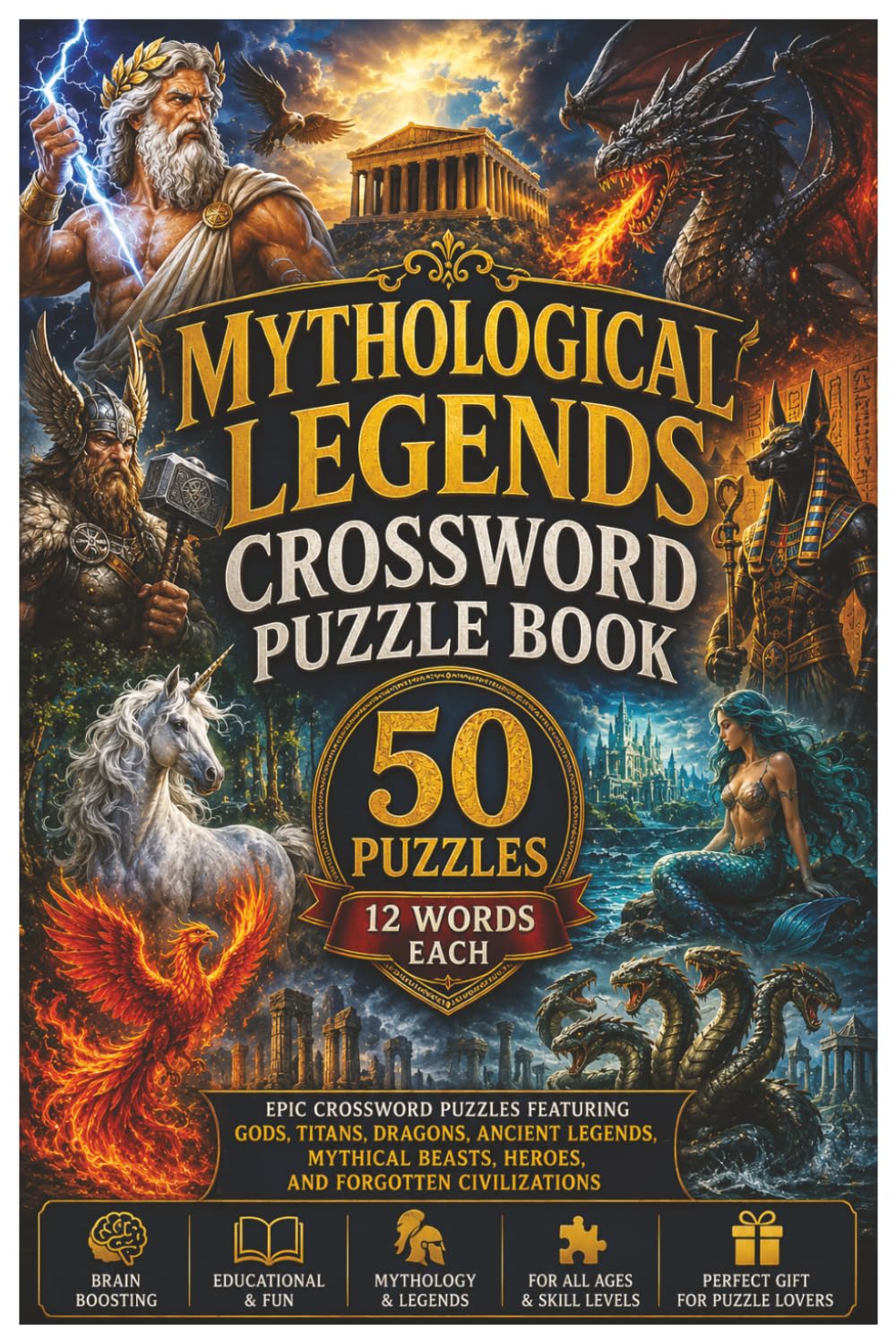 Mythological Legends Crossword Puzzle Book: 50 Epic Crossword Puzzles Featuring Gods, Titans, Dragons, Ancient Legends, Mythical Beasts, Heroes, and Forgotten Civilizations