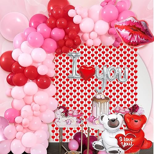 Miniatura 3 de Kit de guirnalda de arco de globos para el día de San Valentín, globos rosados y rojos, globos de corazón, globo de oso, globo de amor para