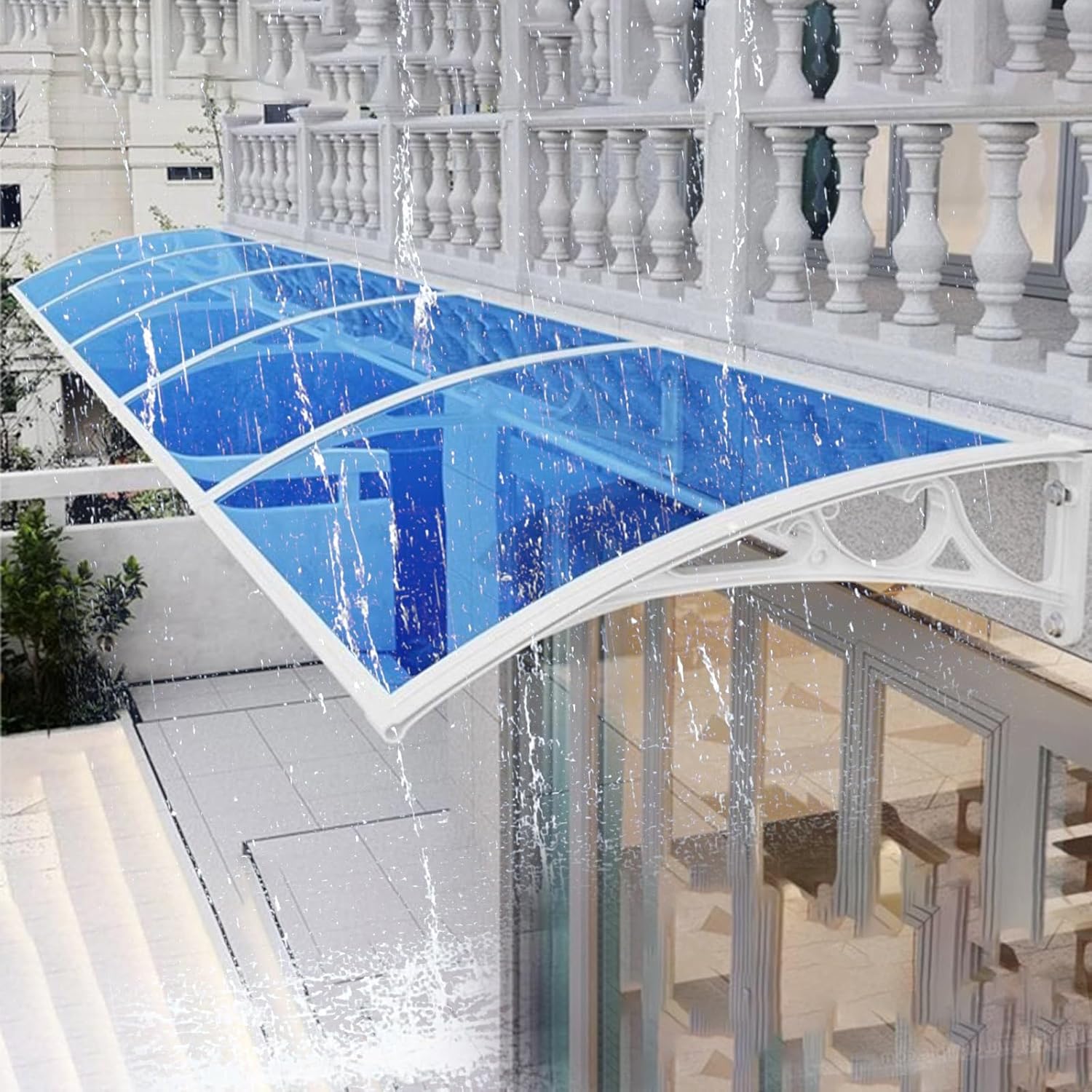 Outdoor Polycarbonate Front Door Patio Canopy,Exterior Silent Window Awnings,Entrance Clear Awnings with Drainage,Porch Canopy Rain and Snow Protective Cover Door,for Garage Door, Balcony (Color : Wh
