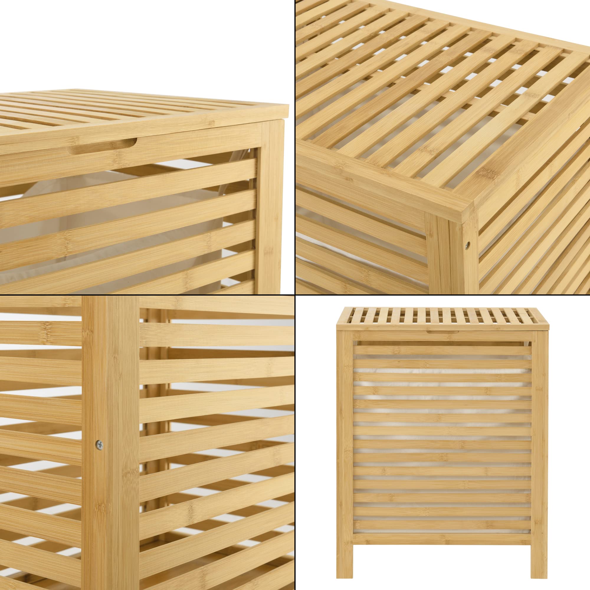 [en.casa] Cesto in bambù per Bucato con Sacco Portabiancheria in Tessuto Rimovibile con Capienza 65 Litri - Beige