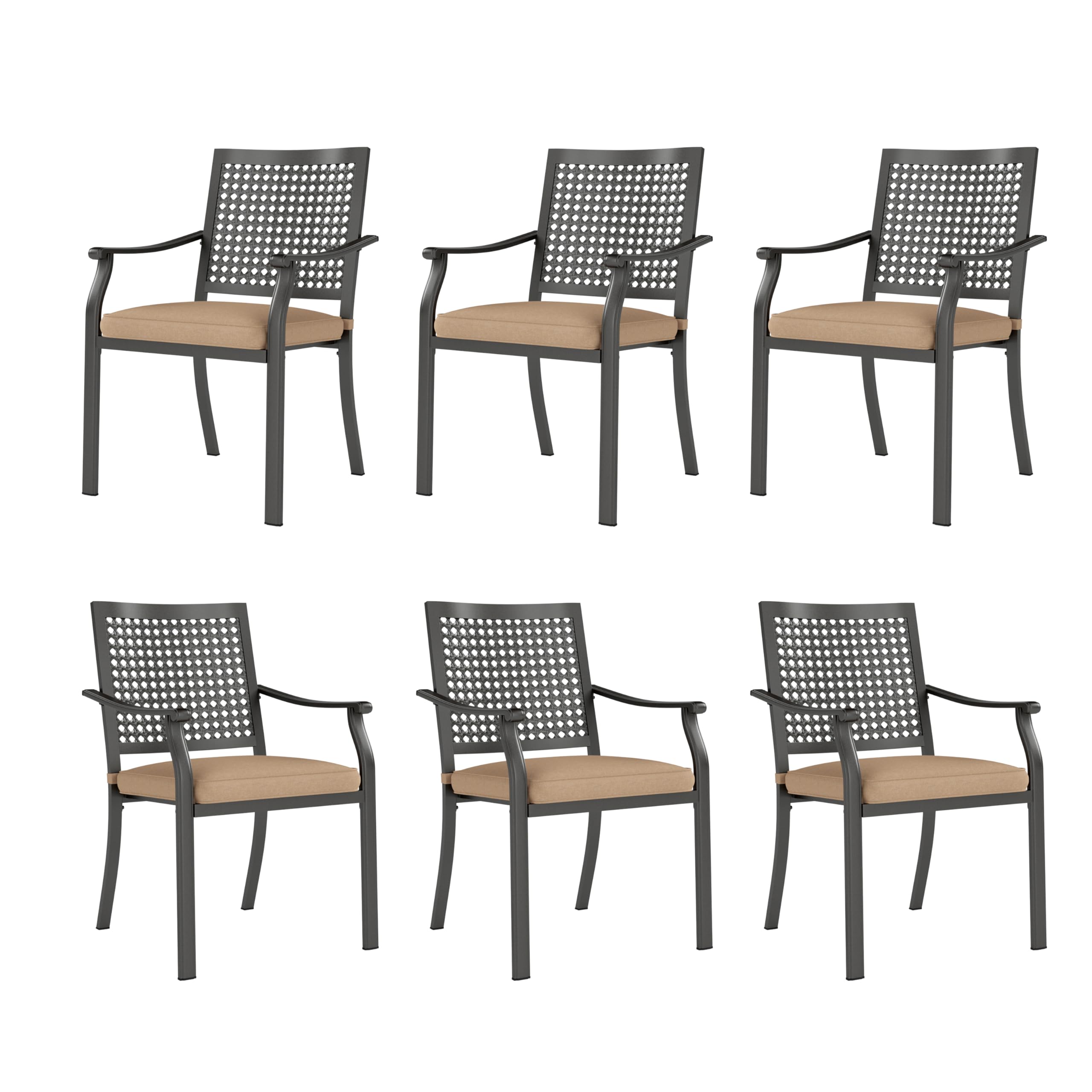 PHI VILLA Outdoor Wrought Iron Chairs Set of 6