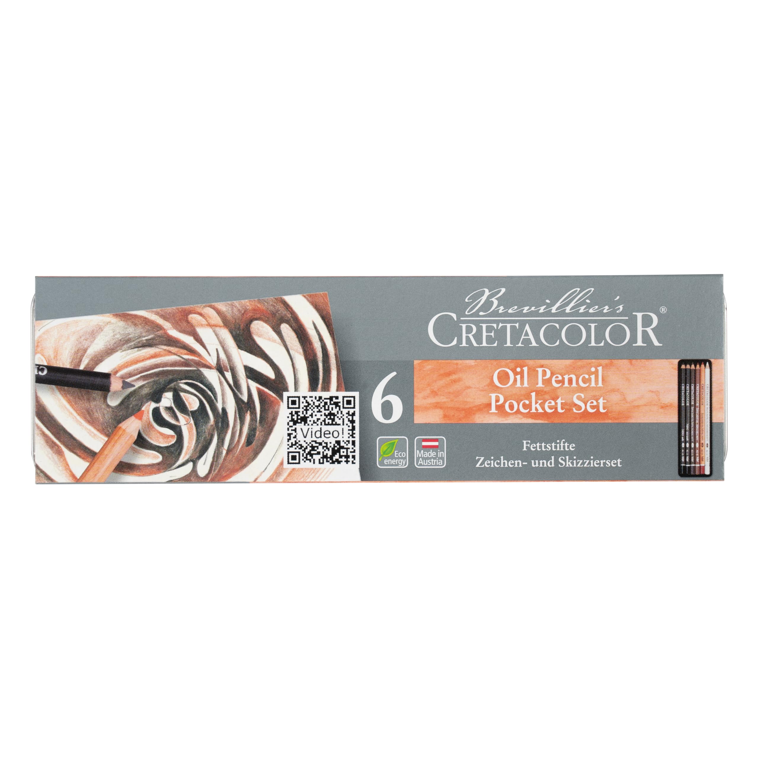 CRETACOLOR Oil Pencil Drawing Set of 6, Oil Pencil Tin box Set of 6,Multi