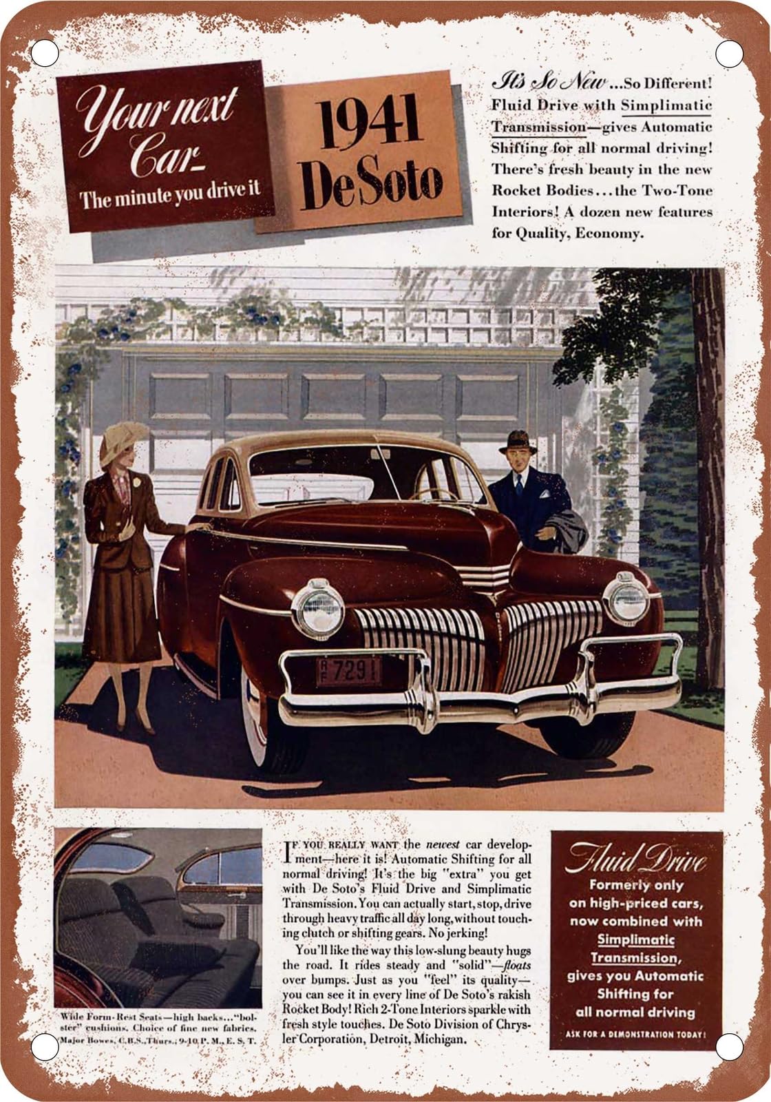 METAL SIGN - 1941 DeSoto Vintage Ad 05 - Old Retro Rusty Look home decor