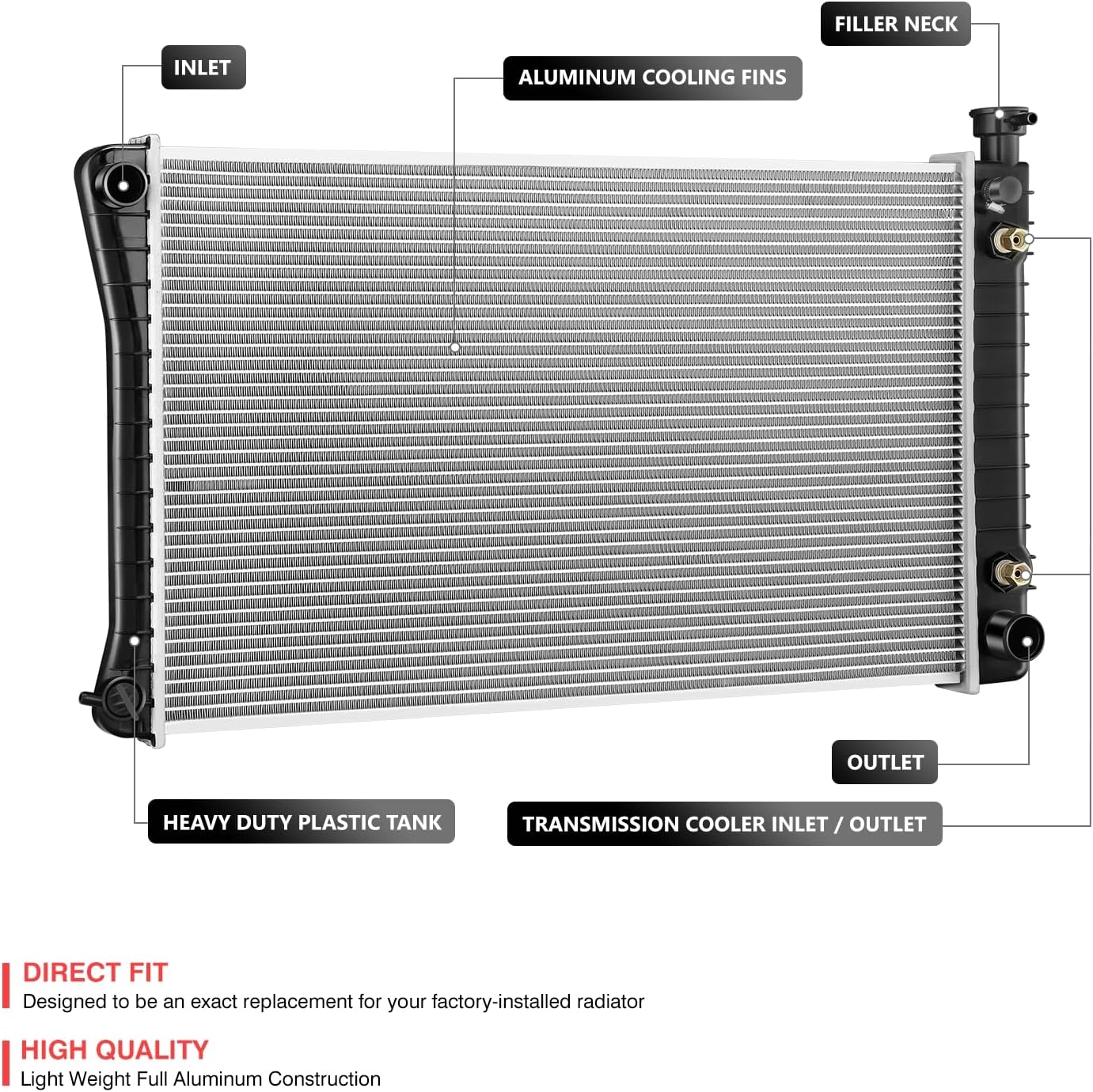 DNA Motoring DPI 618 1-Row Aluminum Core Radiator Compatible with 88-95 C/K Pickup/Suburban AT, CU618 CU617 CU618CC 3058768 5245784152457843 0069188, OEM-RA-0618