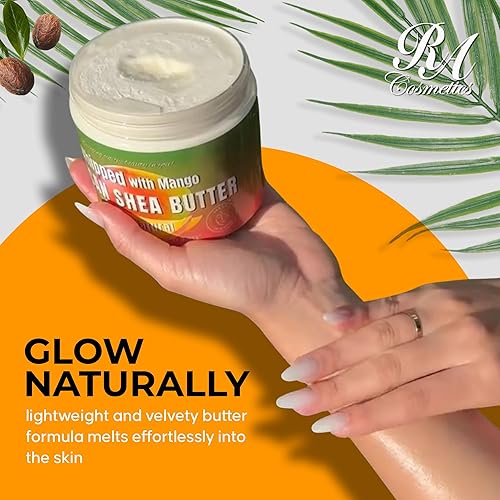 Miniatura 7 de RA COSMETICS Manteca de karité batida con mango - Manteca de karité africana 100% pura y natural, crema hidratante artesanal definitiva con