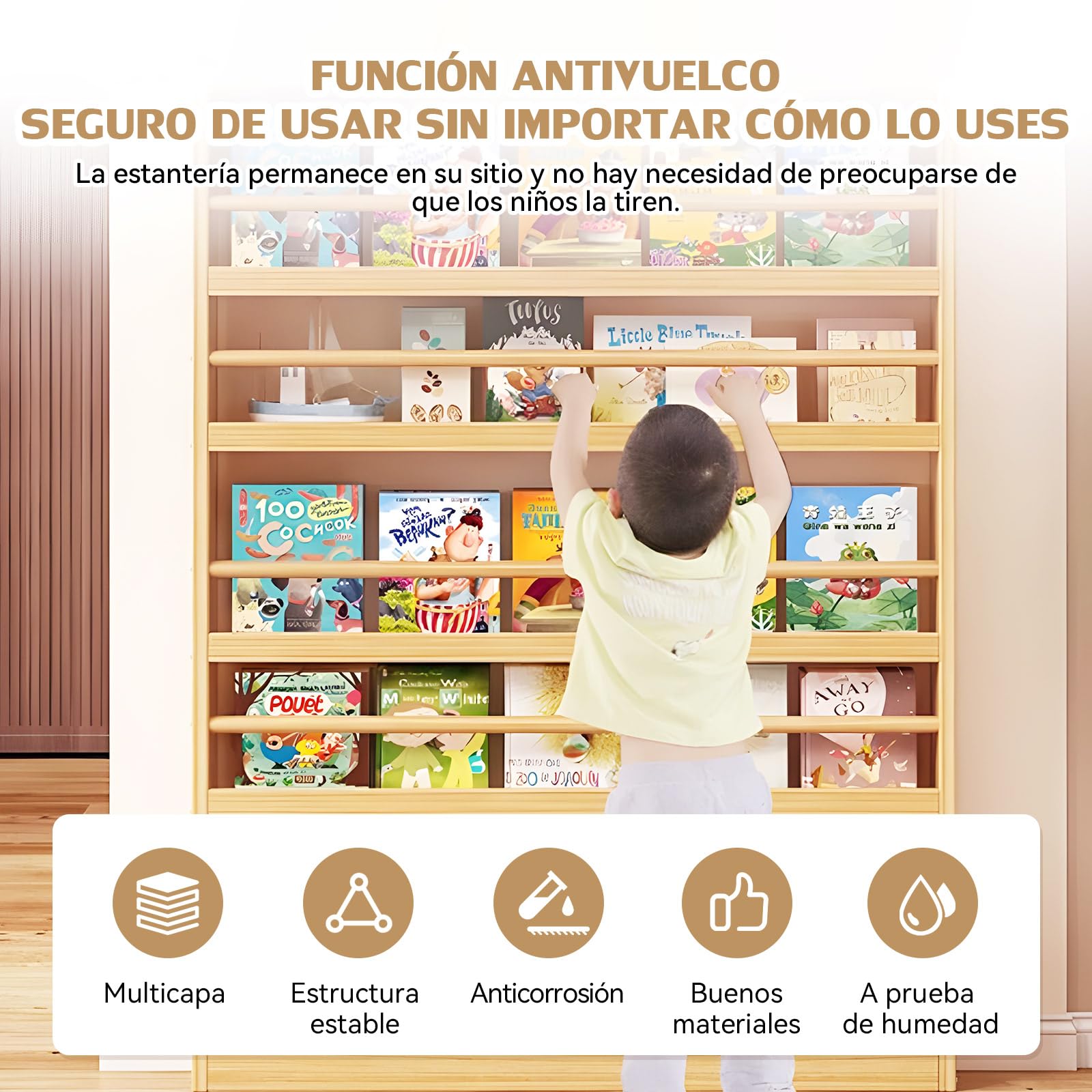 Estanterias para Libros, Libreria Estanteria, Biblioteca Infantil, Mueble Estanteria, Antivuelco/Ahorro de Espacio/fácil de Montar, Estanteria Detrás Puerta para Salon/Dormitorio/Oficina