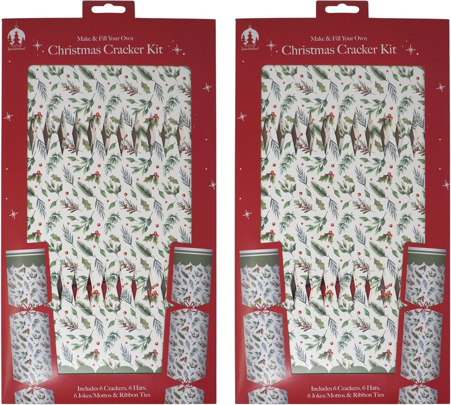 Skyte Mix Set Of 6 Make Your Own Christmas Crackers Kit Make & Fill Snap Hat Motto Red Snowflake,Plain Kraft Brown Design - Christmas Dinner Party.festive Seasonal (Holly)