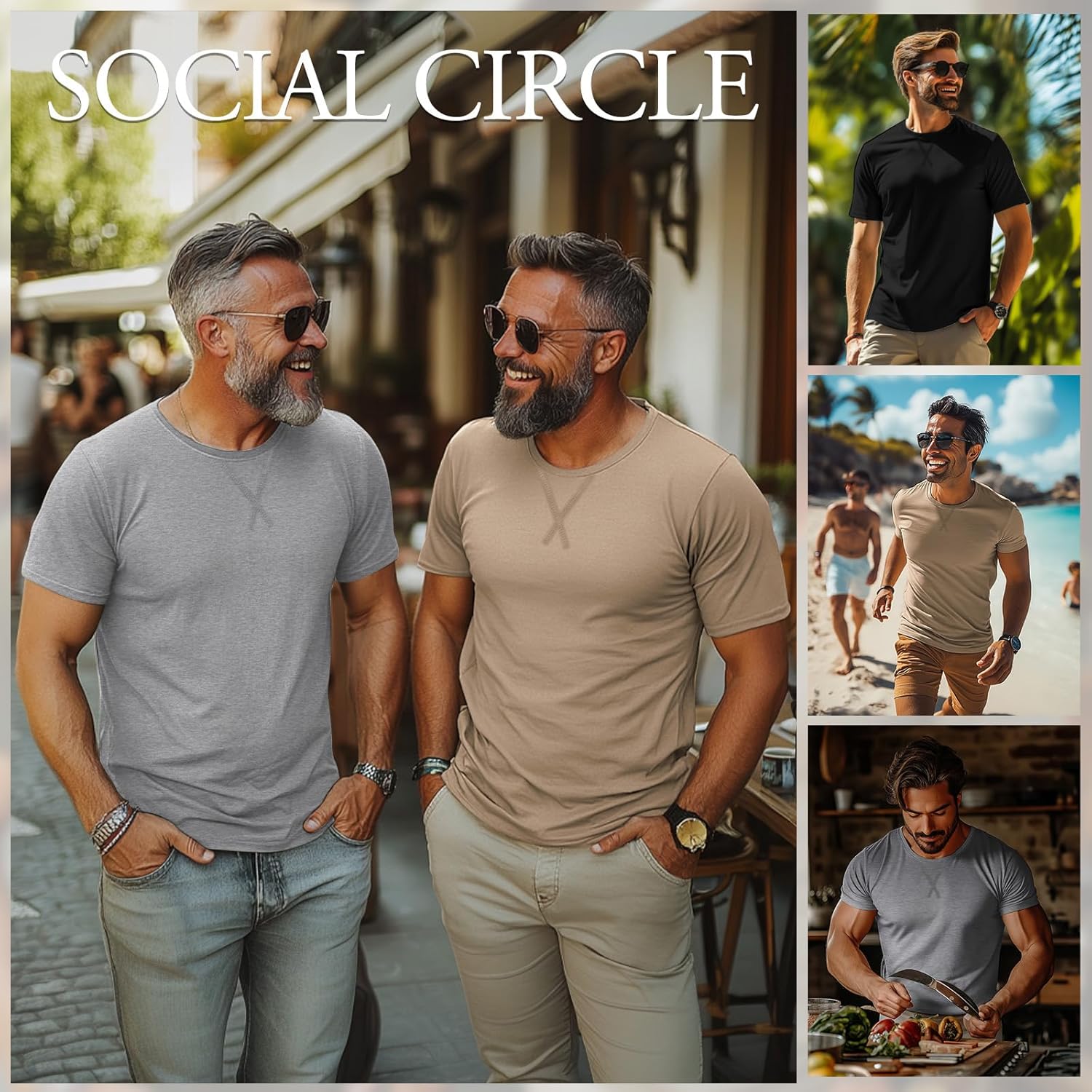 Neer 3 Pack Men's Big and Tall T-Shirts Cotton Short Sleeve Crewneck Plus Size Tee Shirts Hipster Longline Tops(Khaki, Light Grey, Black,3X-Large) - Image 2