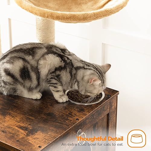 Miniatura 7 de Árbol para gatos con caja de arena, torre de madera para gatos de 44 pulgadas de alto con postes rascadores, hamaca para gatos, muebles de caja de