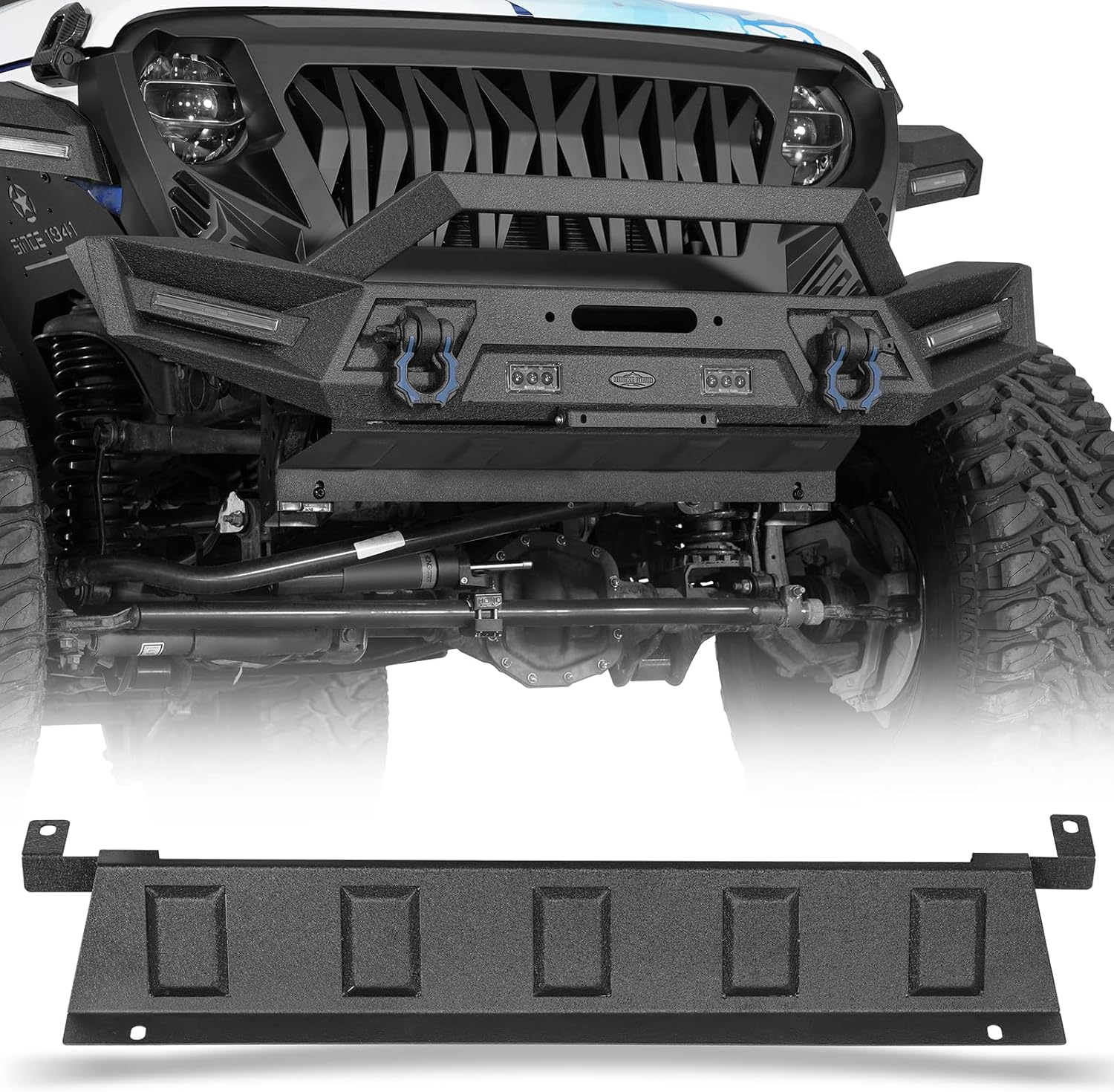 Hooke Road Steel Skid Plate for 2018-2026 Jeep Wrangler JL & Gladiator JT, Only Work with Hooke Road Different Trail X & Horn Front Bumper