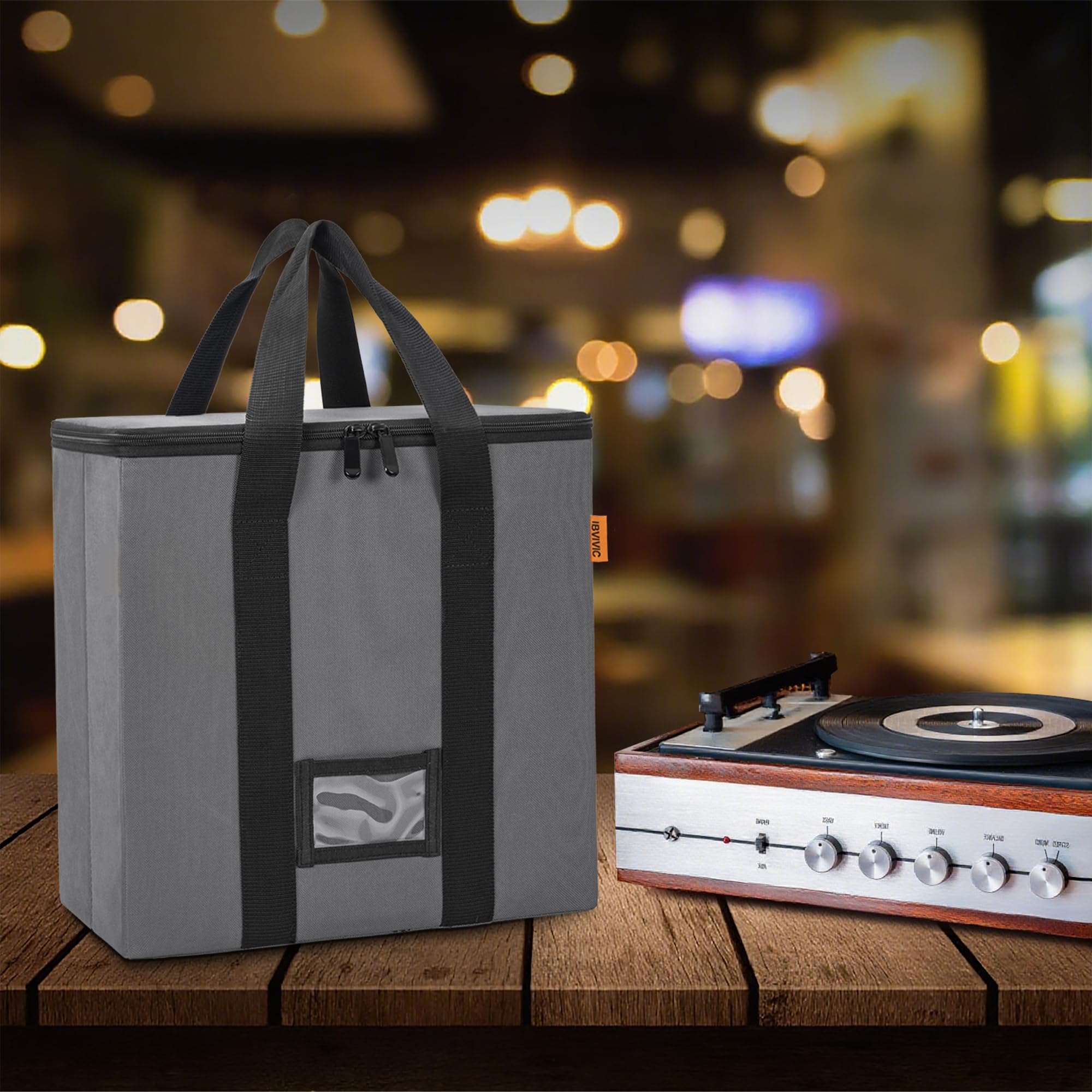 OUUTMEE Vinyl-Schallplatten-Aufbewahrungsbox mit Reißverschlüsse, Klappbare Plattenkoffer für LP-Schallplatten-Aufbewahrung,für 12" Schallplatten, Hält bis zu 30+ einzelne Schallplatten, Klein,Grau