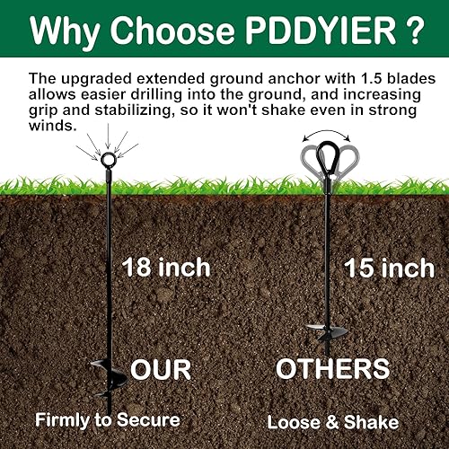 Miniatura 4 de Kit de anclajes de tierra de 18 pulgadas, 4 piezas, anclaje de tierra de 3 pulgadas de diámetro helicoidal, gancho de anclaje resistente para tienda
