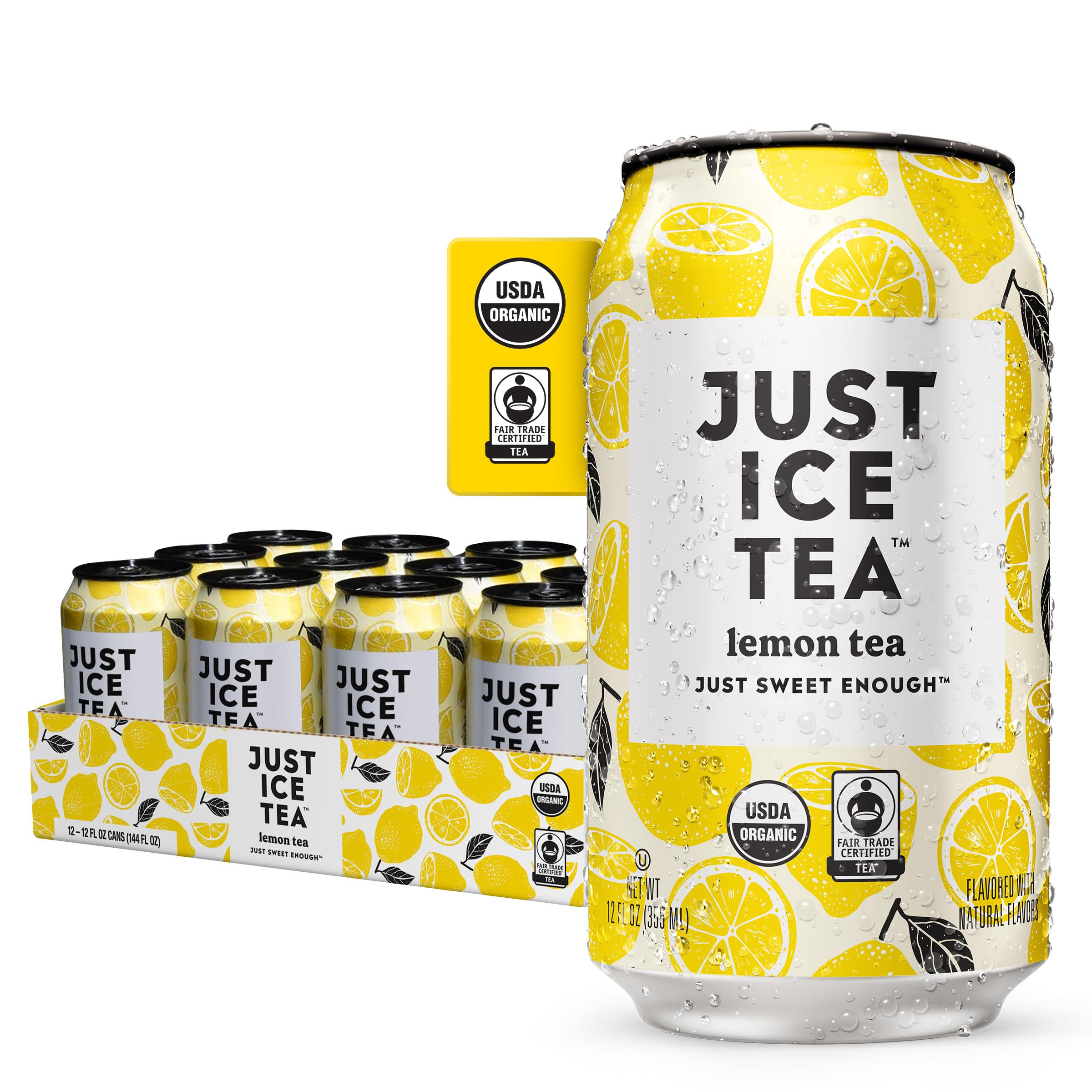Lemon Flavored Black Iced Tea, 12-Pack (12oz Cans), USDA Certified Organic, Real Brewed, Low Calorie, No Artificial Sweeteners, Fair Trade, Made in USA.