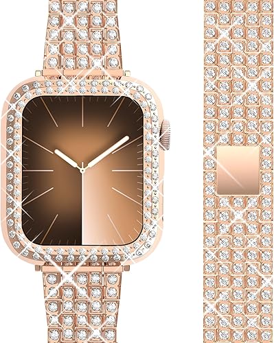QVLANG Compatible con Apple Watch Band Series 987 de 1.614 pulgadas, correa de la serie Bling para mujer + caja de diamantes de imitación, correa de