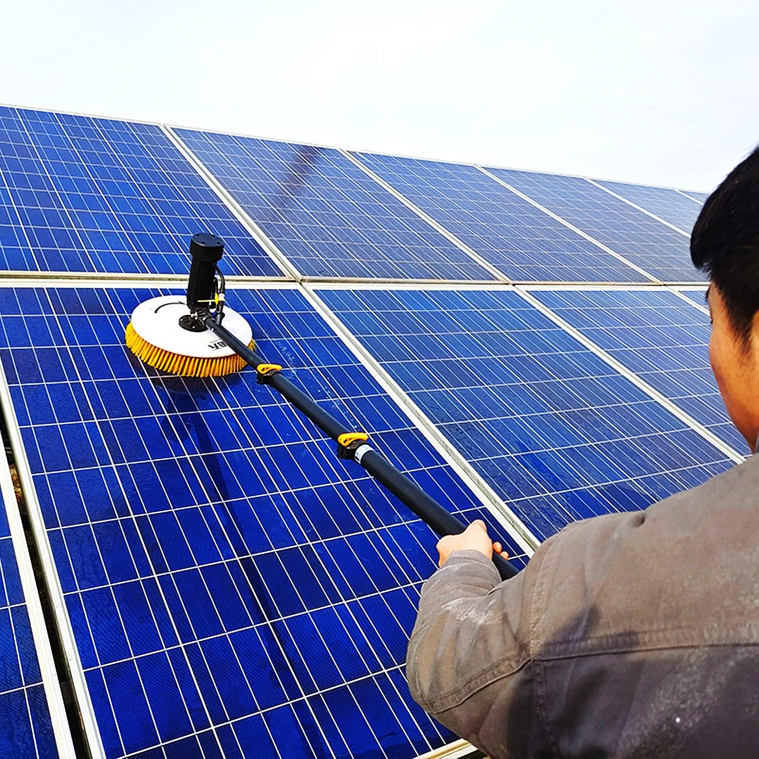 Cleaning Brush Electric Pool Cleaning Brush W/Adjustable Brush Head, Extendable Window Cleaning Pole Cleaner Kit, Photovoltaic & Solar Panel Cleaning Tool,5.5M / 18Ft