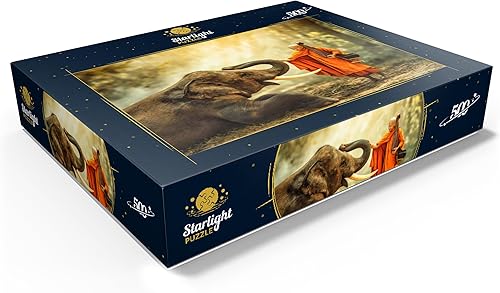 Vista 15 de MyPuzzle Monk Hiking with The Fancy Elephant in The Forest - Rompecabezas prémium de 1000 piezas para adultos