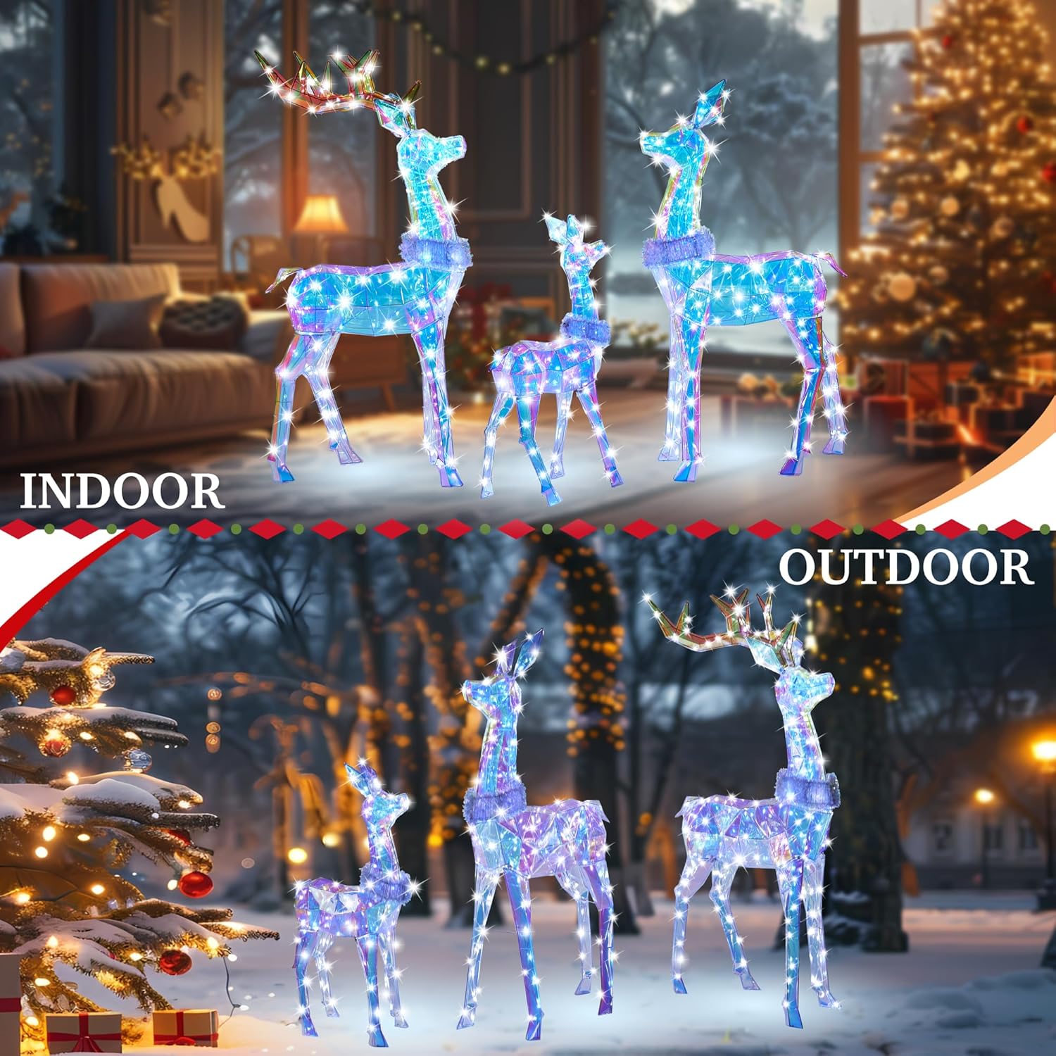 54 Inch 3D Colorful Large Lighted Christmas Deer Decorations 3-Piece Outdoor Holiday Decorations Reindeer Set with 300 Warm White LEDs, Large Yard Display for Garden, Storefront - Image 6