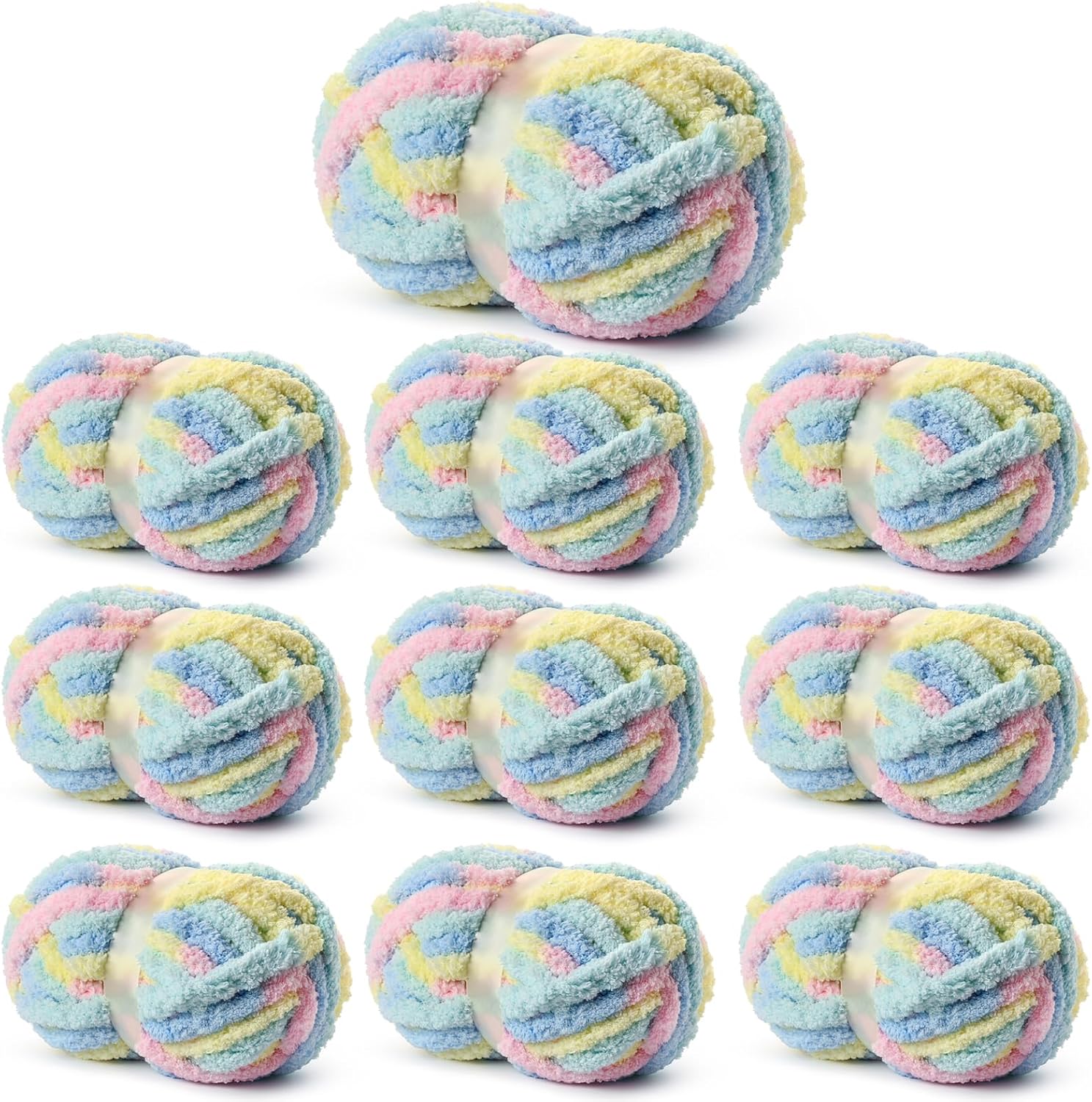 10 Pack Fluffy Chunky Chenille Yarn for Crocheting, Jumbo Chunky Blanket Yarn for Hand Knitting, 240yds/70.5oz Super Bulky Variegated Baby Blanket Yarn(Blue-White)