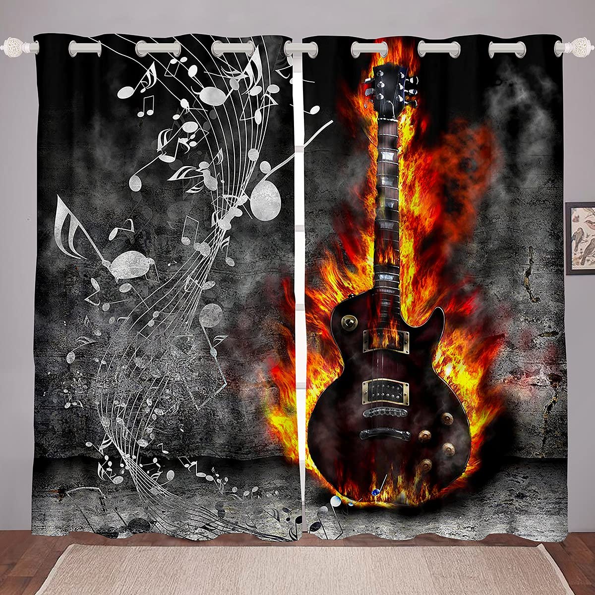 Homewish Cortinas de Notas Musicales para Adolescentes,156 cm de Ancho x 220 cm de Largo para niños,jóvenes,Rock,Musica para Ventanas,Cortinas de Ventana,2 Paneles Decorativos para Sala de Estar,Dorm