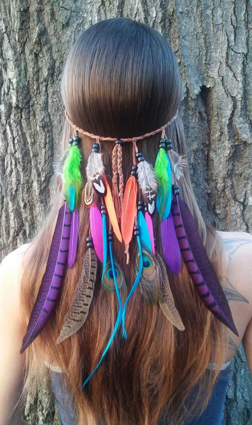 Palytte Rainbow Feathers Bohemian Headband