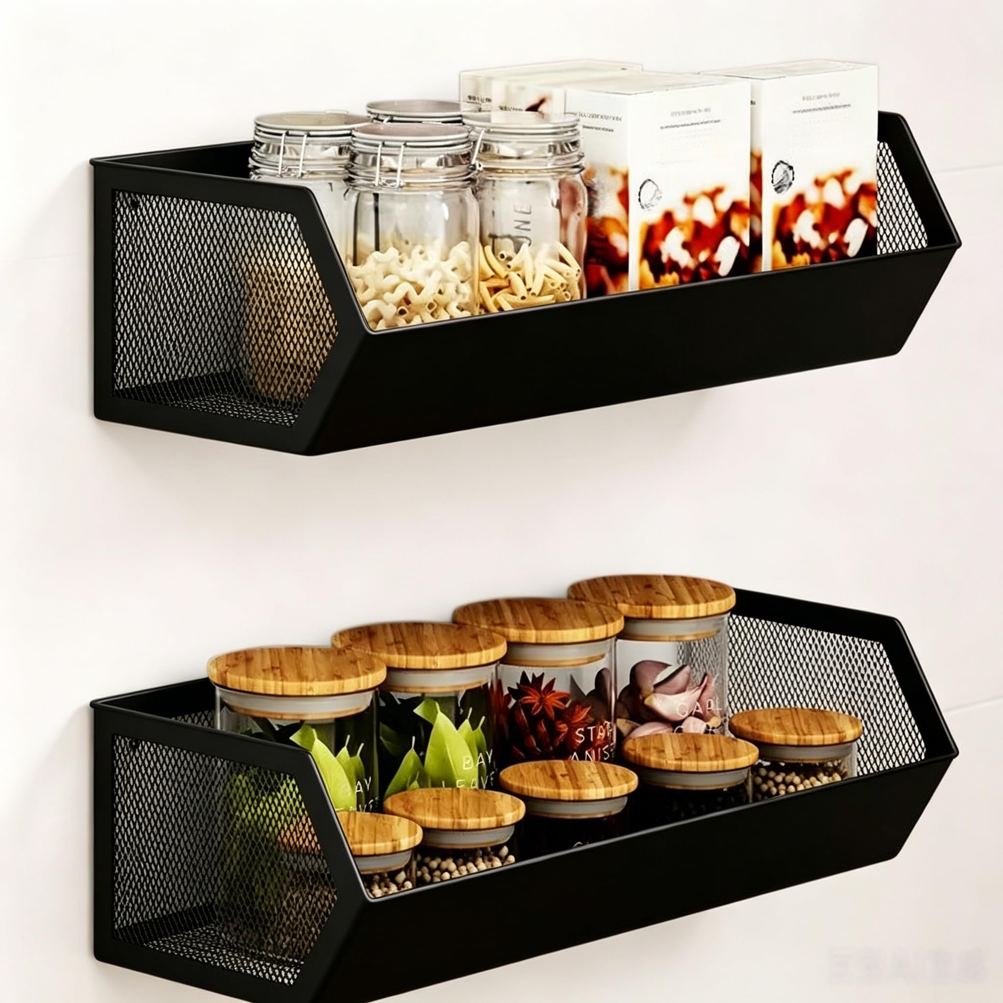 Panier magnétique en maille métallique pour épices et rangement réfrigérateur (2 Schwarz, 28 * 12.5 * 10cm)