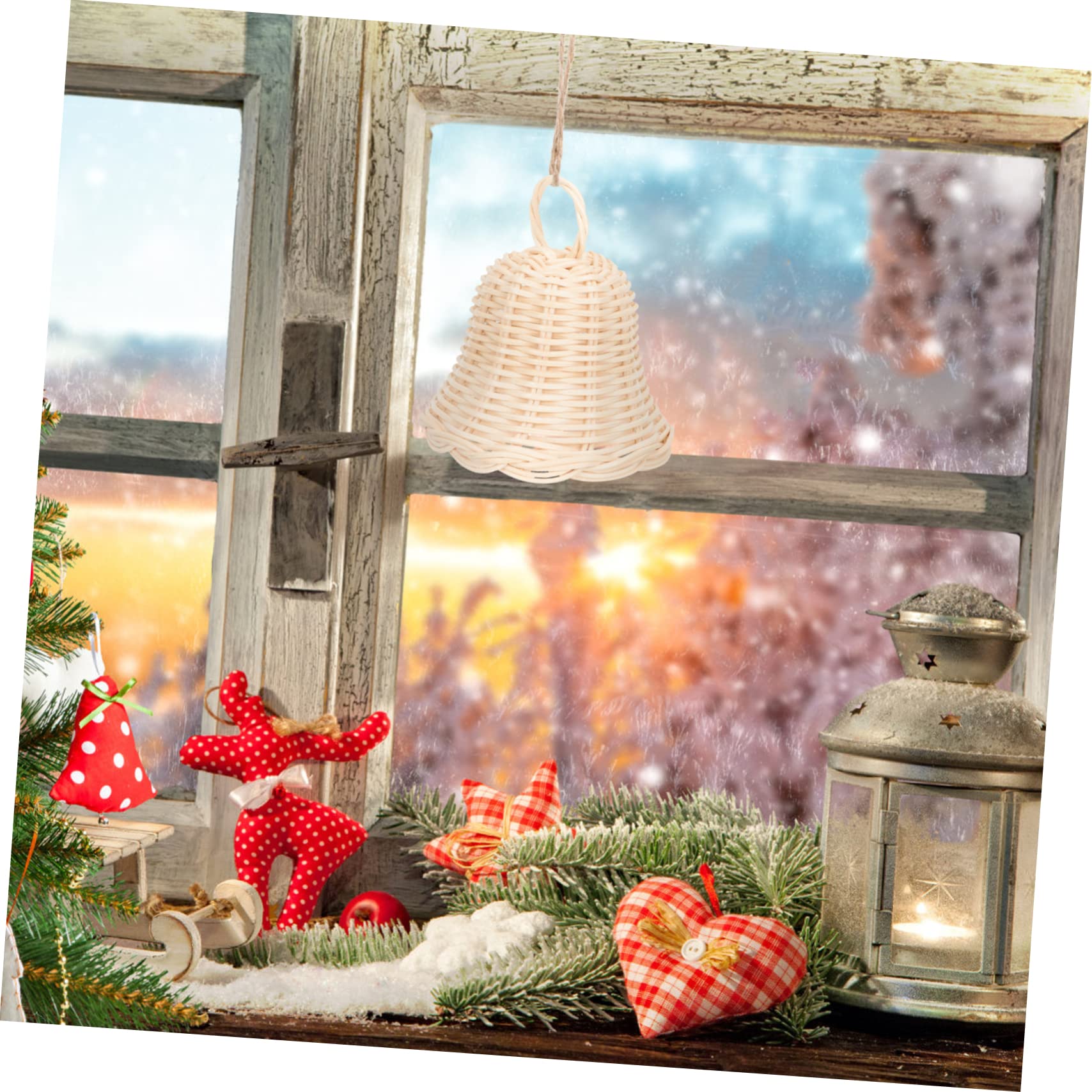 Cabilock 4 Piezas Decoraciones Navideñas Campanas Pastando Campanas De Arbol De Navidad Campana Colgante De Arbol Decoraciones De Baño Campana del Plato del Hotel Bricolaje Mimbre Indonesio