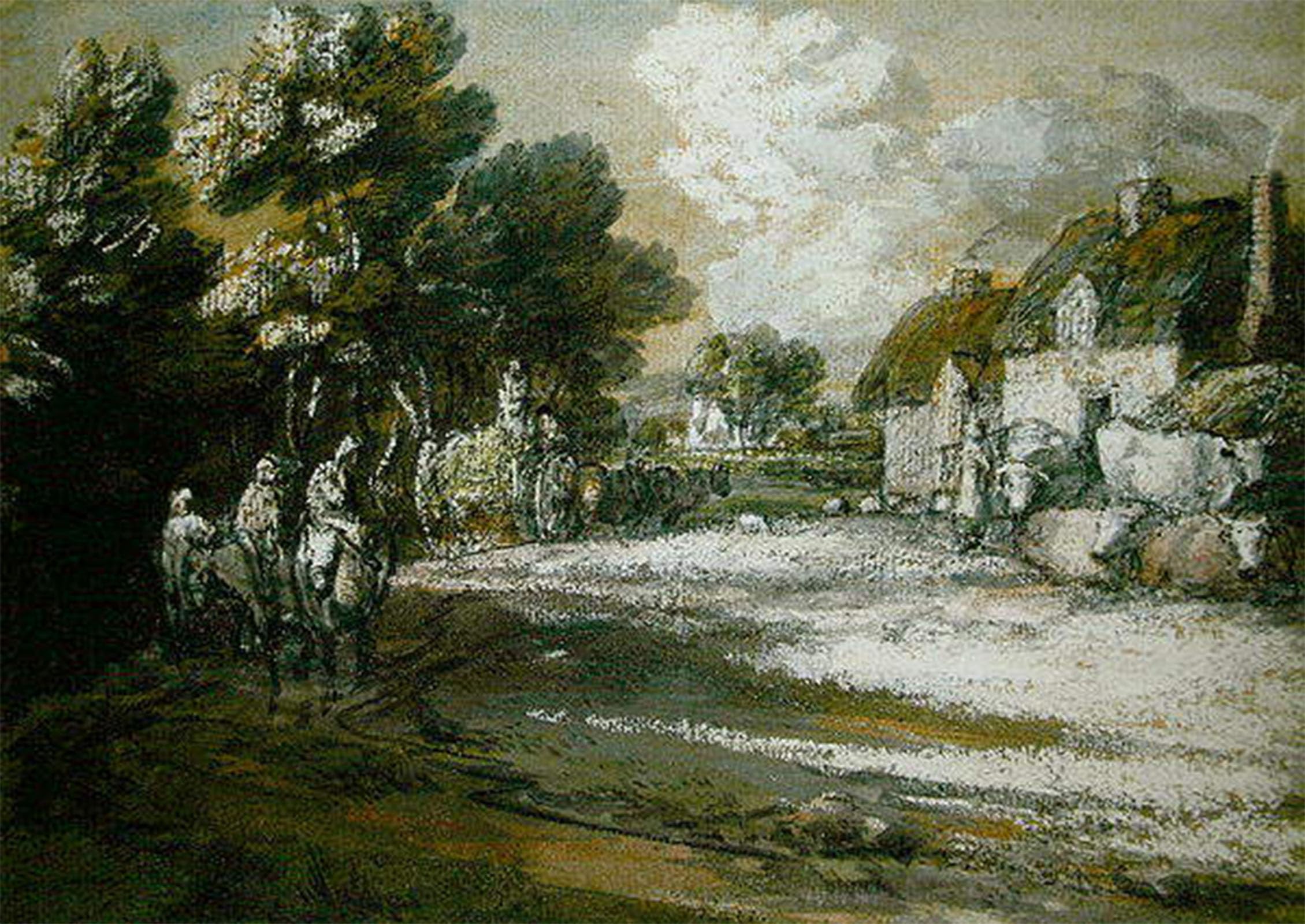ARTXLXXBN Famous Print Painting Colorful Art Print Travellers Passing a Village by Gainsborough Canvas Art Decorations for Home Decor 60x90cm
