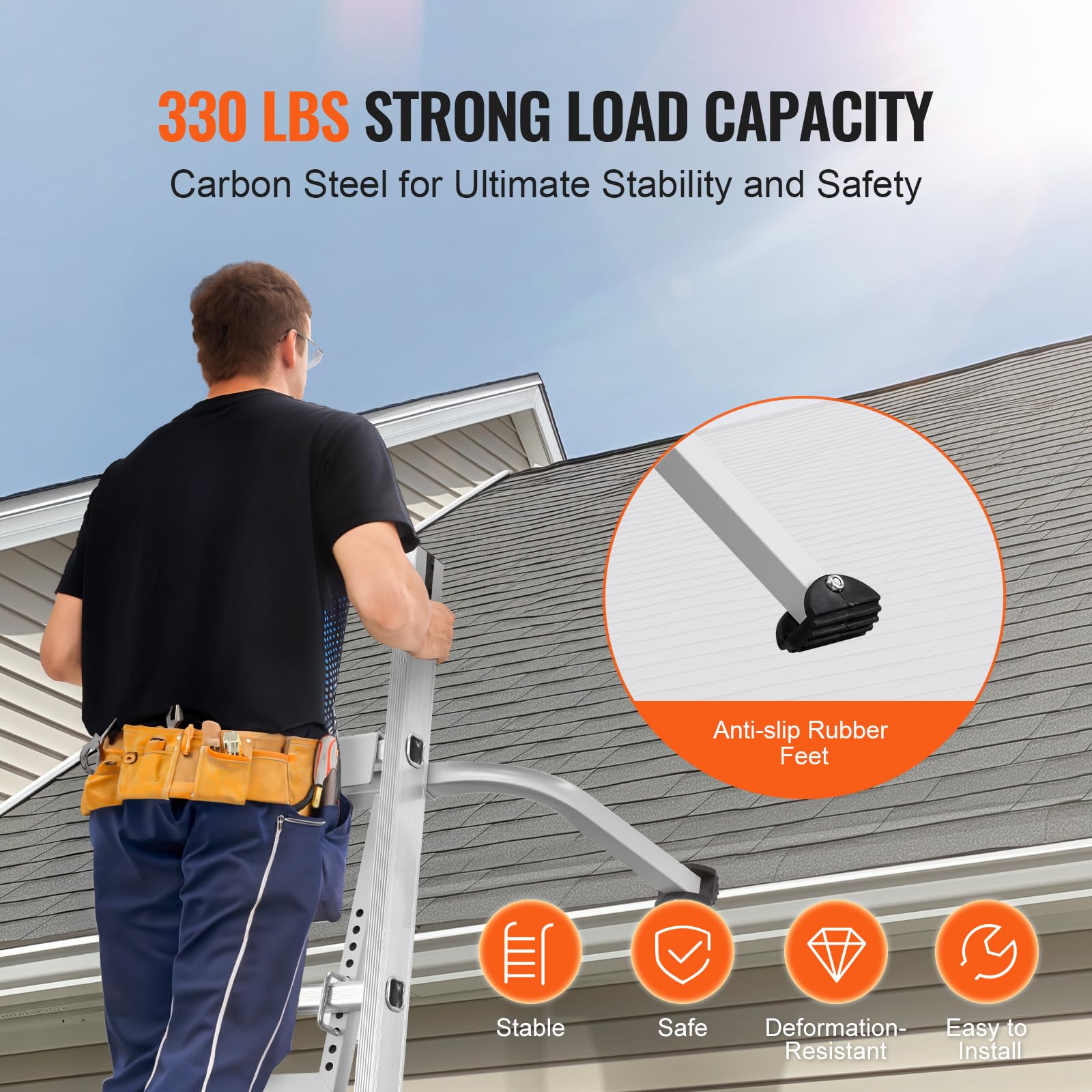 VEVOR Stabilizzatore per Scale, Gancio per Tetto in Acciaio per Impieghi Gravosi, Stabilizzatore per Scale, Accessorio di Estensione per Parete/Apertura Alare, Bracci Distanziatori per Scale Stabili