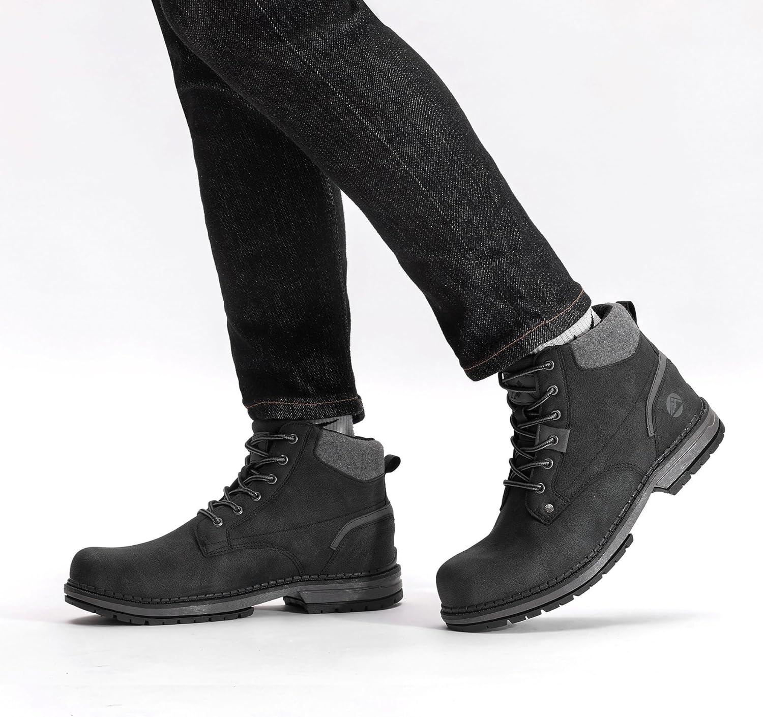 CC-Los Men's Mid Ankle Casual Boots Non Slip Water Resistant Leather Lace Up Chukka Desert Boots Comfortable Outdoor Hiking Ankle Booties for Daily Walking Size 7.5-14