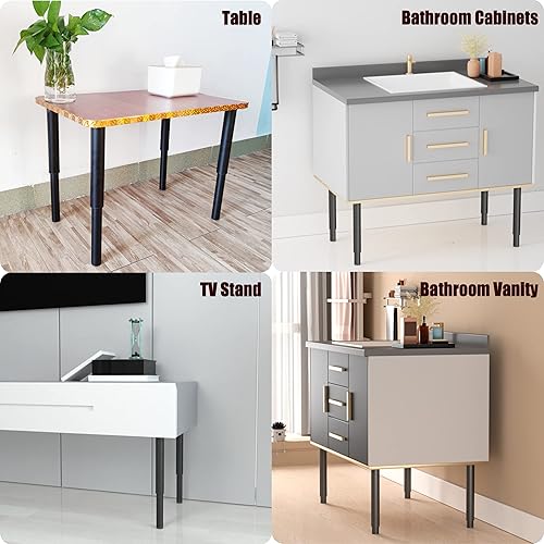 Miniatura 4 de Patas ajustables de metal para muebles de 10 a 17 pulgadas, patas de gabinete de sofá Wlrrcwdttc de altura ajustable, patas de soporte de repuesto