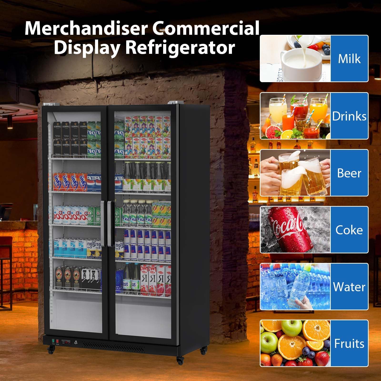 Garveehome Commercial Refrigerator, Glass Door With LED Lighting - Upright Beverage Display Cooler For Home, Store, Gym, Or Office, Featuring Double Swing Doors And 39 Cu.Ft on Fridge.com - View 5