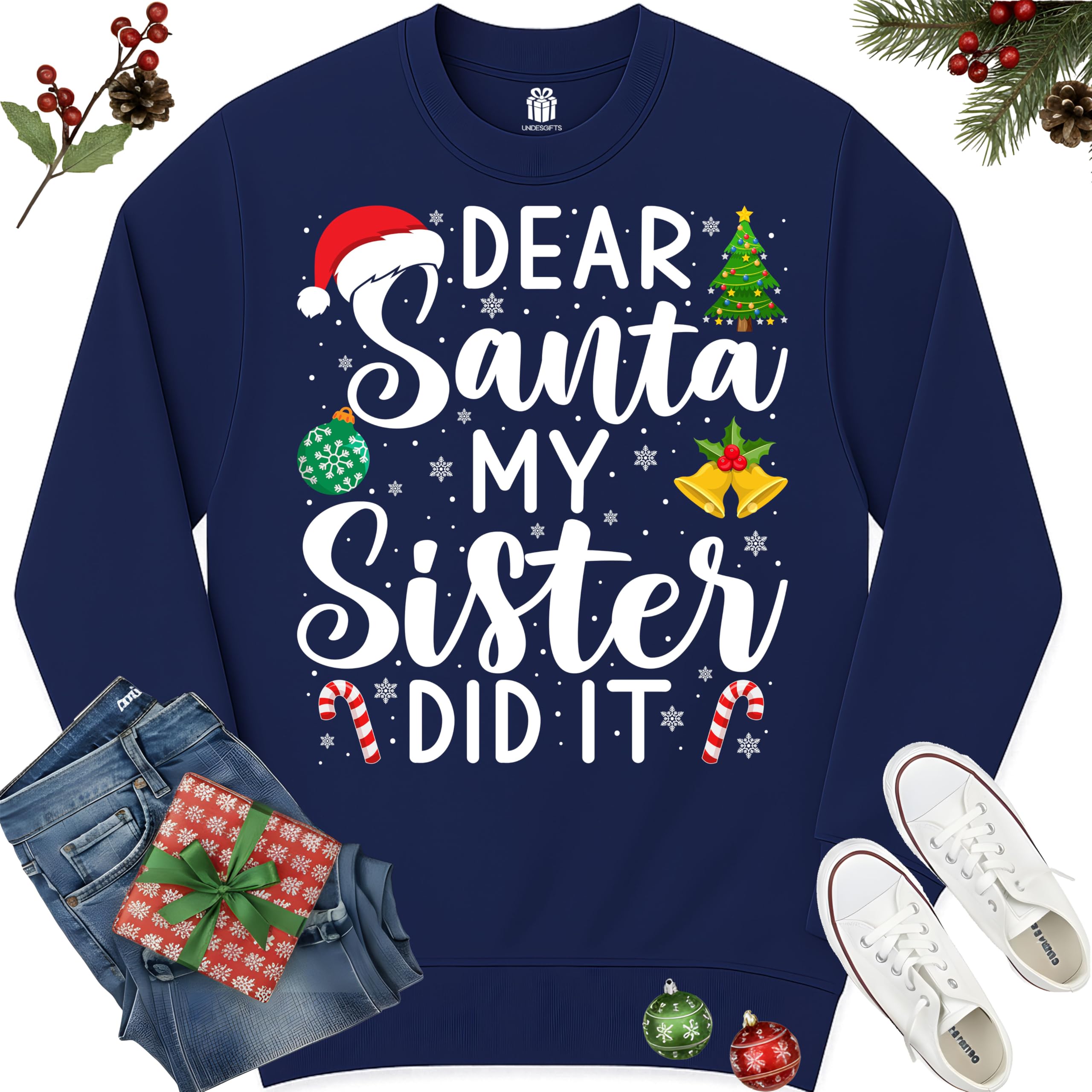 Dear Santa My Sister Did It Funny Christmas Matching Xmas Shirt for Youth Boys Girls Kids Toddler Son Daughter