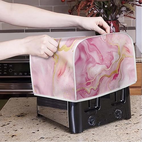 Miniatura 3 de Suhoaziia Cubiertas de tostadora de mármol rosa con 4 rebanadas de ranura ancha, cubierta para máquina de pan, cubiertas para electrodomésticos de
