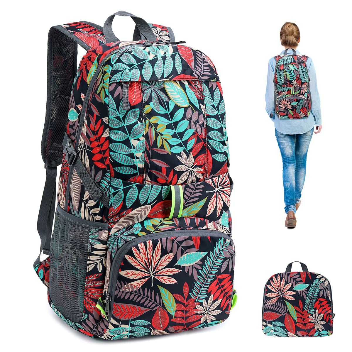 Plecak do spakowania, 35 l, ultralekki, składany plecak dla mężczyzn i kobiet, wodoodporny plecak turystyczny, bezpieczny, odblaskowy design, plecak do chodzenia, na zewnątrz, kemping,