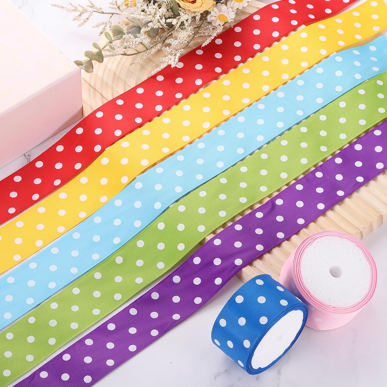 MECCANIXITY Grosgrain Ribbons 10 Yards 1-1/2 Inch Brown with White Dots Ribbon Bow Decoration for Crafts Gift Wrapping Wedding DIY Handmade