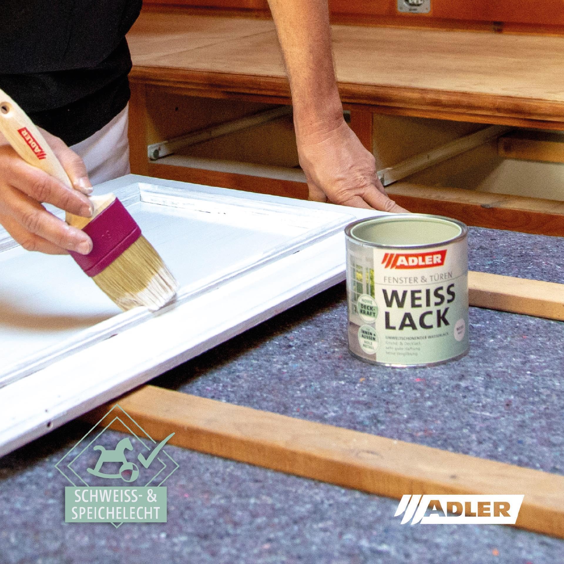 ADLER Fenster- und Türenlack - Weißlack matt 2,5 Liter - Acryl Weisslack für Innen und Außen - Wetterfeste Grundierung und Lackfarbe für Holz, Metall & Kunststoff