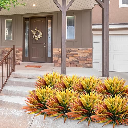 Vista 7 de Lyrow 16 paquetes de plantas artificiales de 17 pulgadas para exteriores, plantas artificiales para exteriores, césped alto, arbustos artificiales