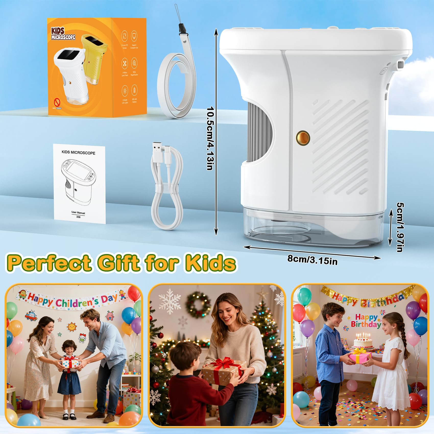 GlobalCrown Digitales Mikroskop für Kinder,Hand Mikroskop Digital mit 2.4 Zoll Bildschirm 200x Taschenmikroskop,Wissenschaftliches Lern Spielzeug für ab 3 4 5 6 7 8 9 Jungen Mädchen Geschenke