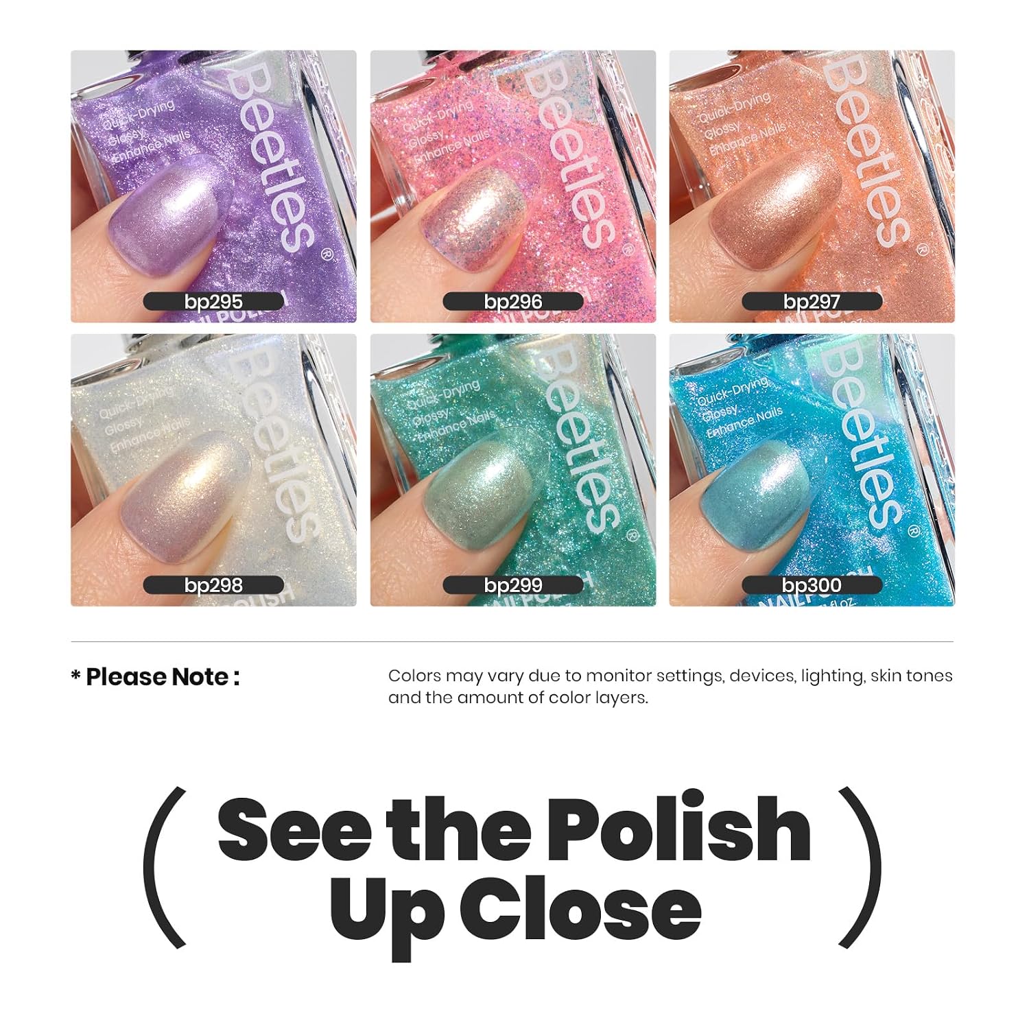 Beetles Glitter Nail Polish Set, 6 Colors Dreamy Pastel Pearl Quick Dry Nail Polish Kit, Long Lasting Shine DIY Manicure Gift for Women Girl - Spring Easter Nails Art