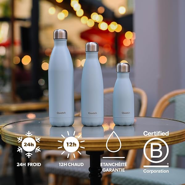 Qwetch - Bouteille Isotherme Originals Bleu Nuit 500ml - 24h Froid et 12h Chaud - Etanche & Réutilisable - Gourde inox isotherme pour Sport, Voyage, Bureau, Randonnée - 3