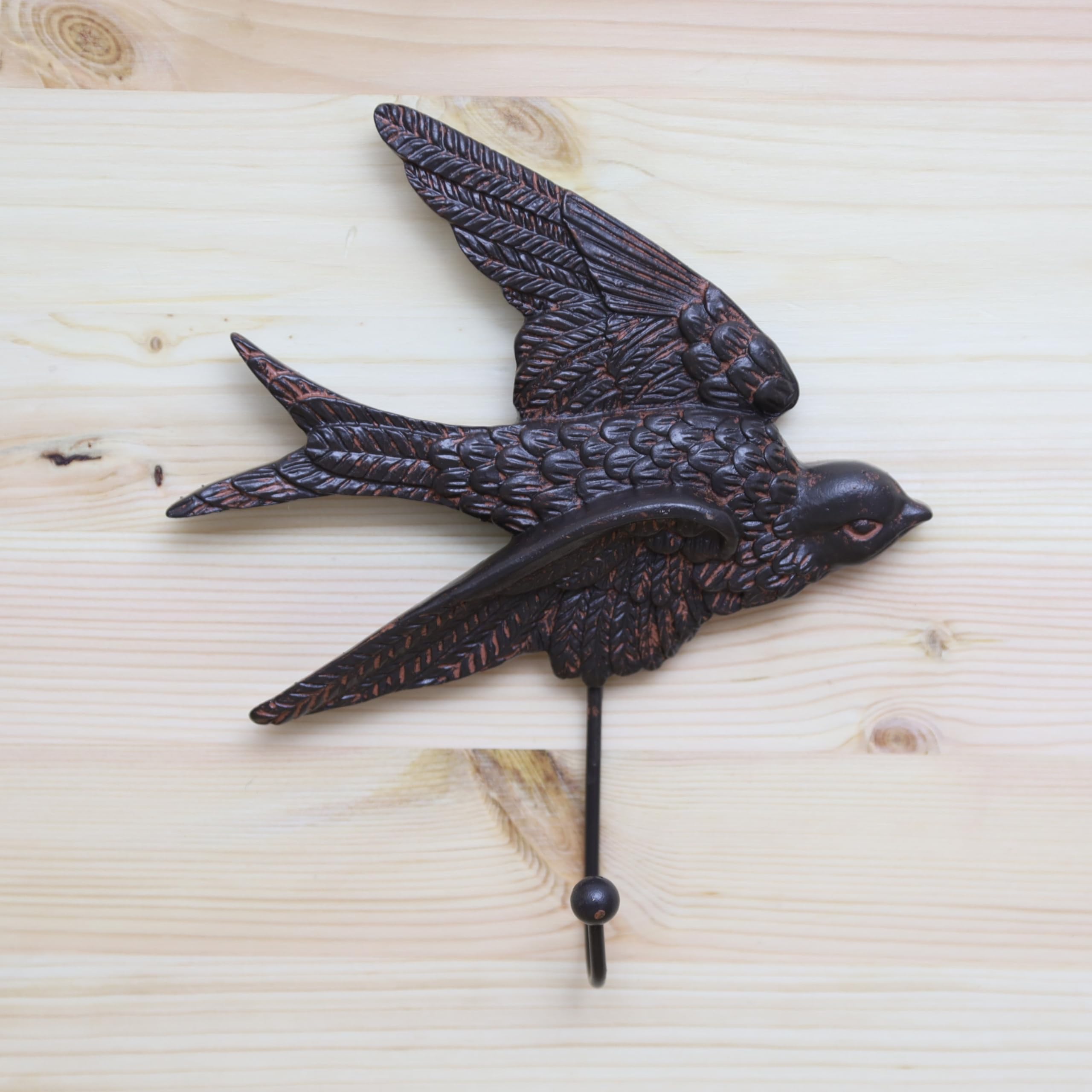 Fyne-Finds Swallow Flying Bird Hook Bronze Coat Wall Mount 20cm Scarf Keys Single Hook Mystic Bird Decor