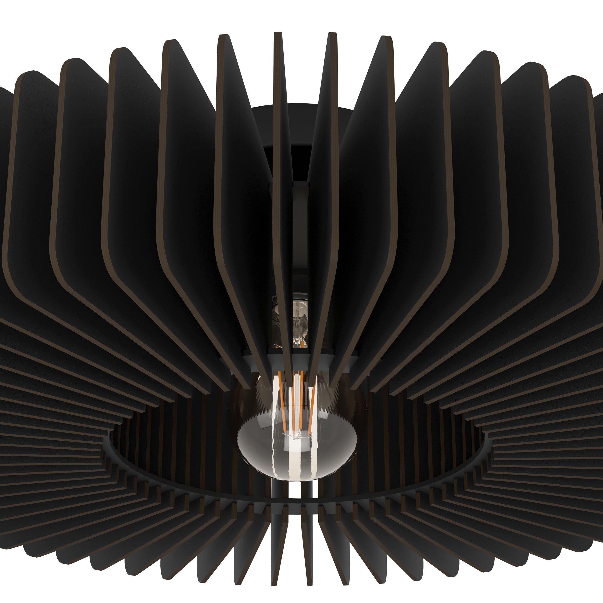 EGLO Lampa sufitowa Palombaia, okrągła lampa sufitowa | drewniana lampa do salonu w kolorze czarnym, lampa natynkowa do salonu i sypialni, lampa z oprawką E27, Ø 50 cm