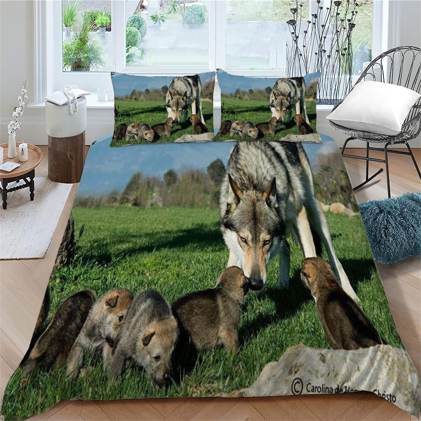 Housse de couette 220 x 240 loups en microfibre douce avec fermeture zippée