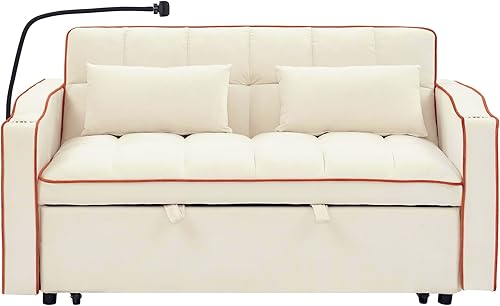 Miniatura 126 de Sofá cama biplaza de terciopelo convertible y moderno con cama desplegable, respaldo ajustable y 2 almohadas lumbares, para espacios pequeños (gris